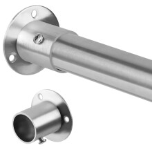 Wardrobe Rail, Extendable Clothes Rail Silver 74-163cm, Stainless Steel Clothes Hanging Pole With Screws and Fixing Sockets for Wardrobe 25MM