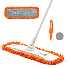 JEHONN Microfiber Floor Mops, Flat Dust Mop for Laminate Hard Wood Floor Vinyl Tile Wall, Wet Dry Mop for Kitchen Bathroom with Scouring Pad
