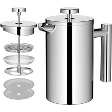MaxMiuly Cafetiere Stainless Steel Coffee Press Double Wall French Press 4 Cup (Silver, 600ml)