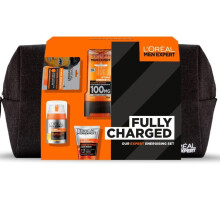 L'Oreal Men Expert Gift Set for Men, Hydra Energetic Fully Charged Washbag: Shower Gel, Moisturiser for Men, Sheet Face Mask and Face Wash