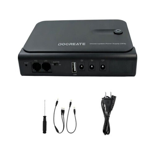 Docreate TTAKA7 36W DC1036L UPS Uninterruptible Power Supply with 18650 Replaceable Battery US Plug