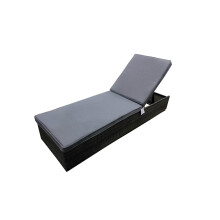 Charles Bentley Rattan Sun Style Lounger with Steel Frame - Reclining - Indoor / Outdoor Use in Natural / Grey