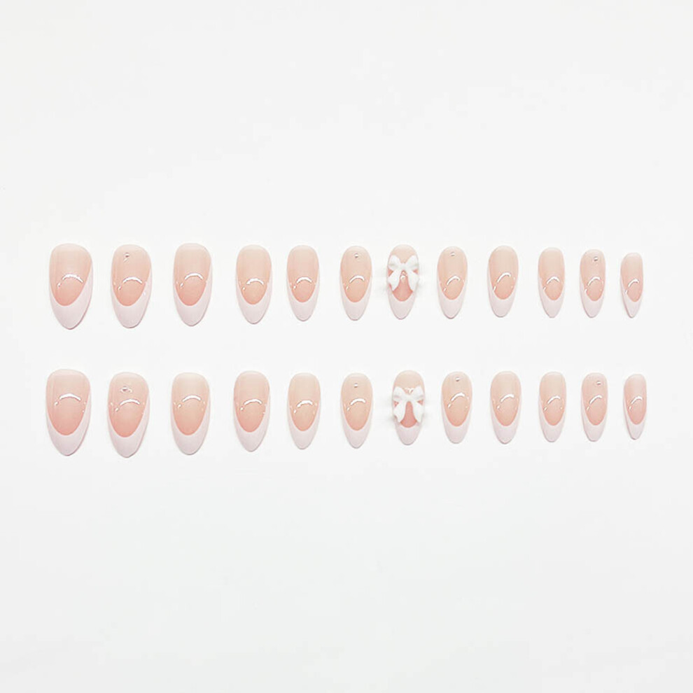 Phui-Pet-Supplies 24Pcs Glossy Nude French Tip Fake Nails