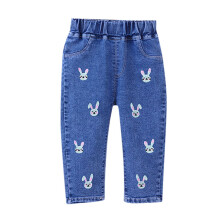 Girls' Denim Pants with Rabbit Embroidery Elastic Waist 120
