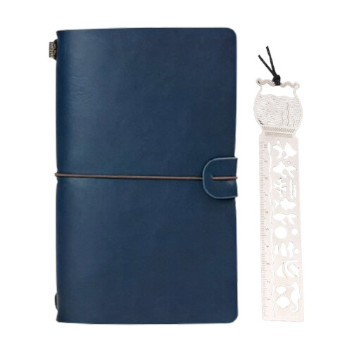 Vintage A6 Leather Writing Journal with Bookmark and Ruler