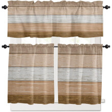 Brown Ombre Kitchen Curtains 3-Piece Set Rod Pocket