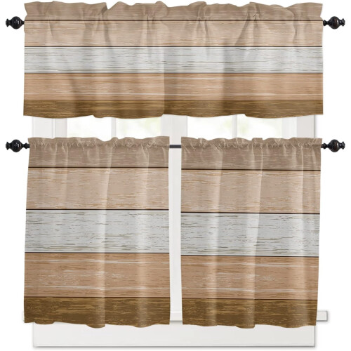 Brown Ombre Kitchen Curtains 3-Piece Set Rod Pocket