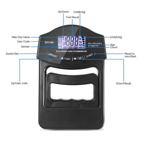 Hand Dynamometer LED Backlit 396 lb / 180 kg 2