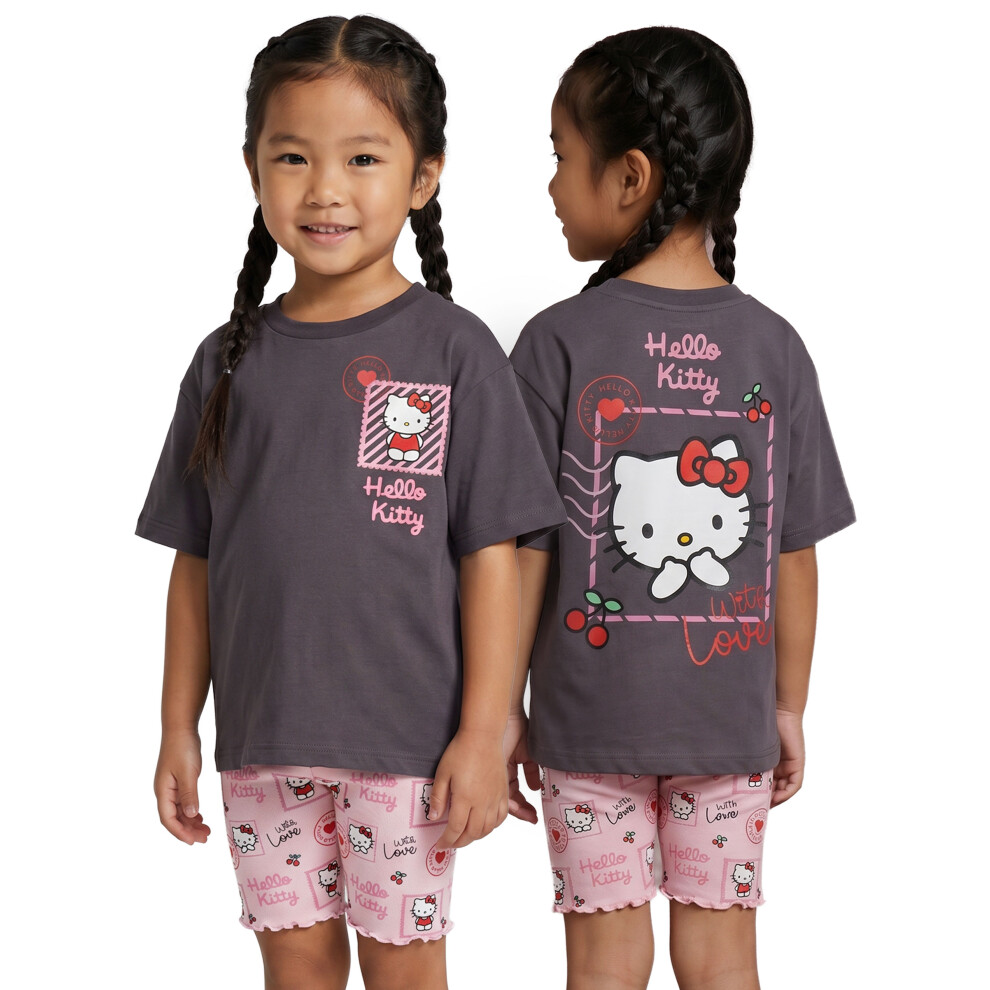 Hello Kitty (7-8 Years) T-Shirt And Shorts Set (Girls Grey)