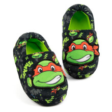(12 UK Child) Teenage Mutant Ninja Turtles Slip On Loafer Slippers (Boys Black)