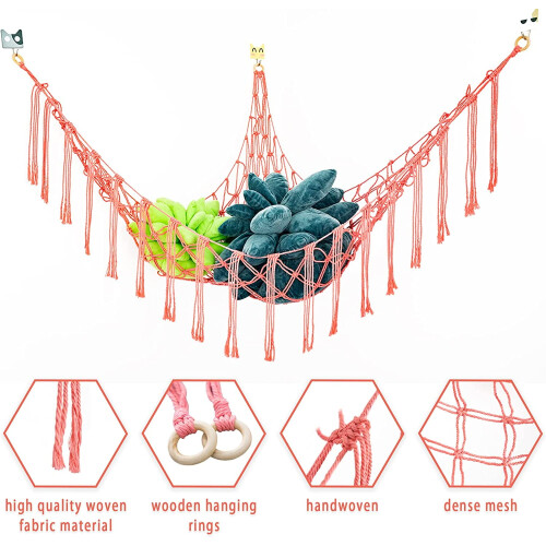 Macrame Stuffed Animal Hammock Net 55 Inch with Hooks 2