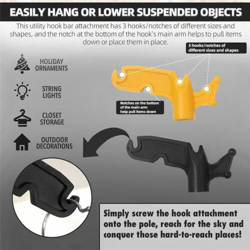 2pcs Extension Pole Hook,3/4inch Inner Diameter Screw-in Multi-Purpose Plastic Utility Hook Attachment Plastic Pole Hook