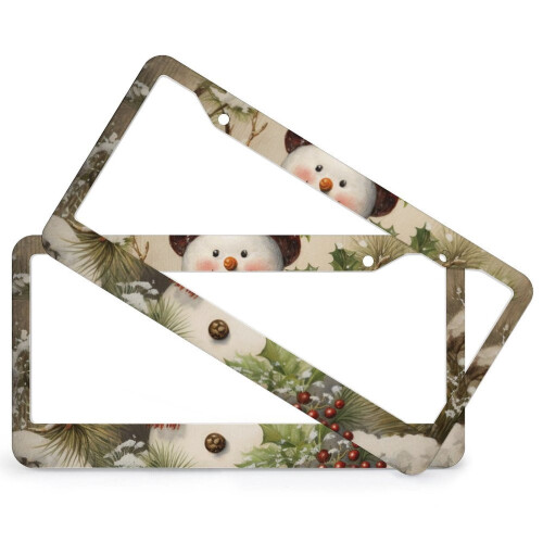 Snowman and Holly License Plate Frames Aluminum 2-Pack 1