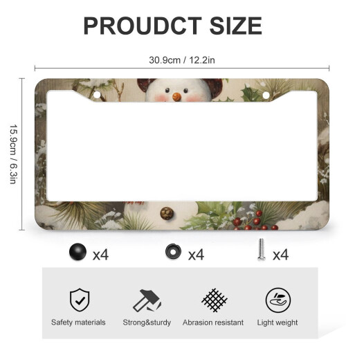 Snowman and Holly License Plate Frames Aluminum 2-Pack 2