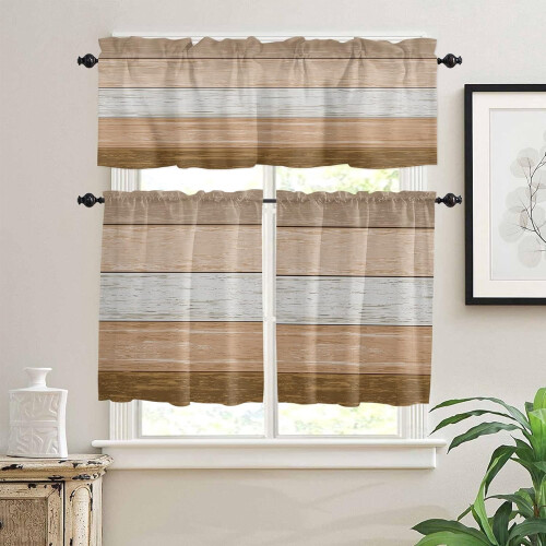 Brown Ombre Kitchen Curtains 3-Piece Set Rod Pocket 1