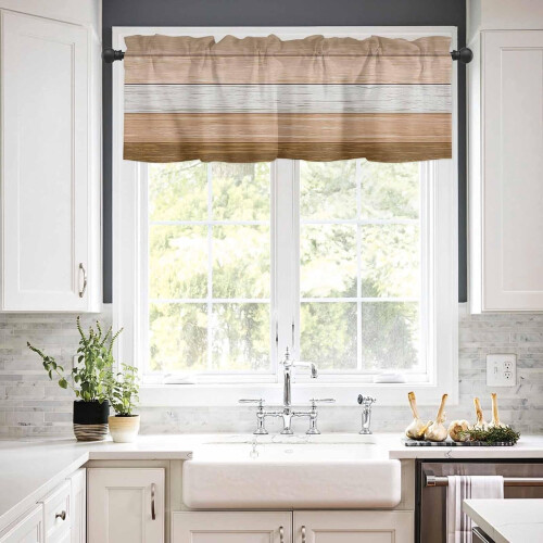 Kitchen Curtains Set Brown Ombre Rod Pocket 3 Piece 2