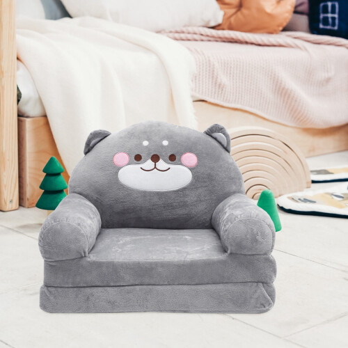 Children's Armchair Elephant Shape Grey Plush 1 Set 2