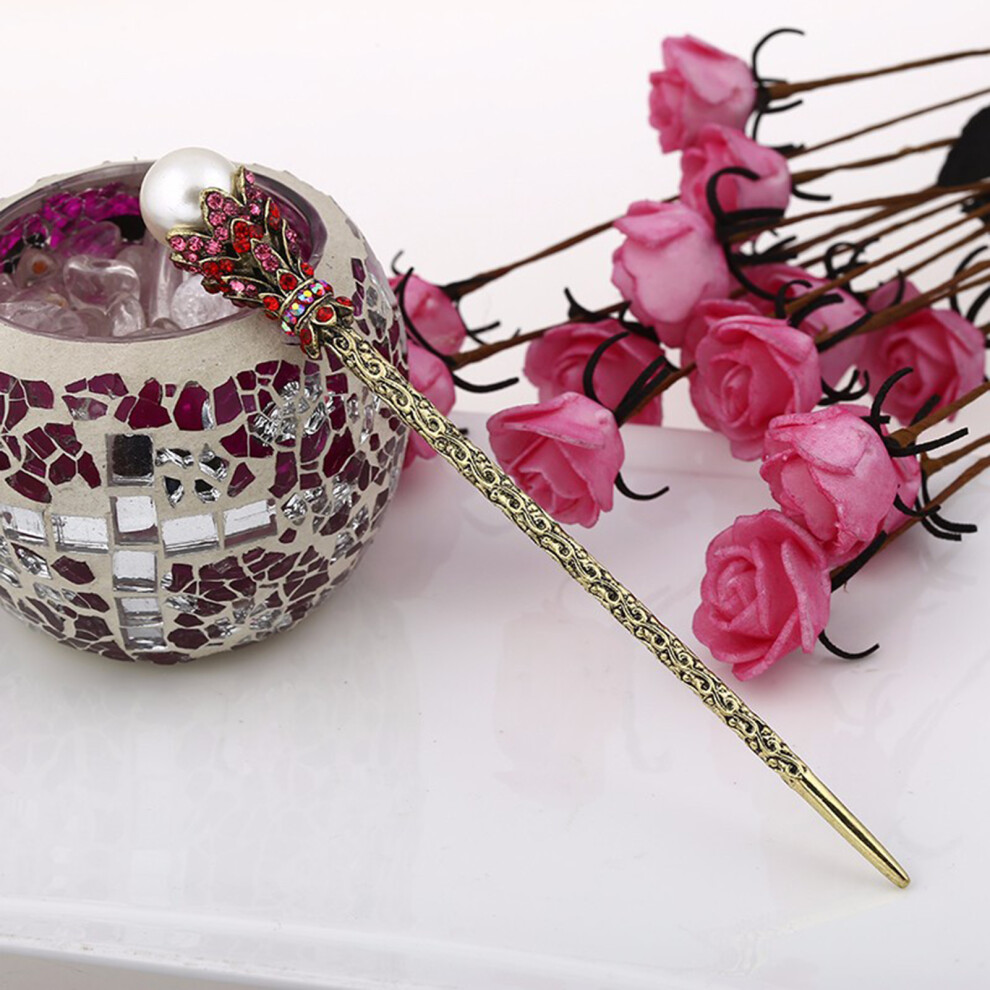 Creation-3C (Red) Vintage Ethnic Hair Stick, Elegant Alloy Hairpin For Hanfu