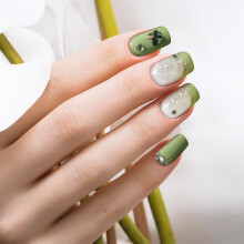 (XS) Butterfly Printed Light Green Fake Nails - 50 Char