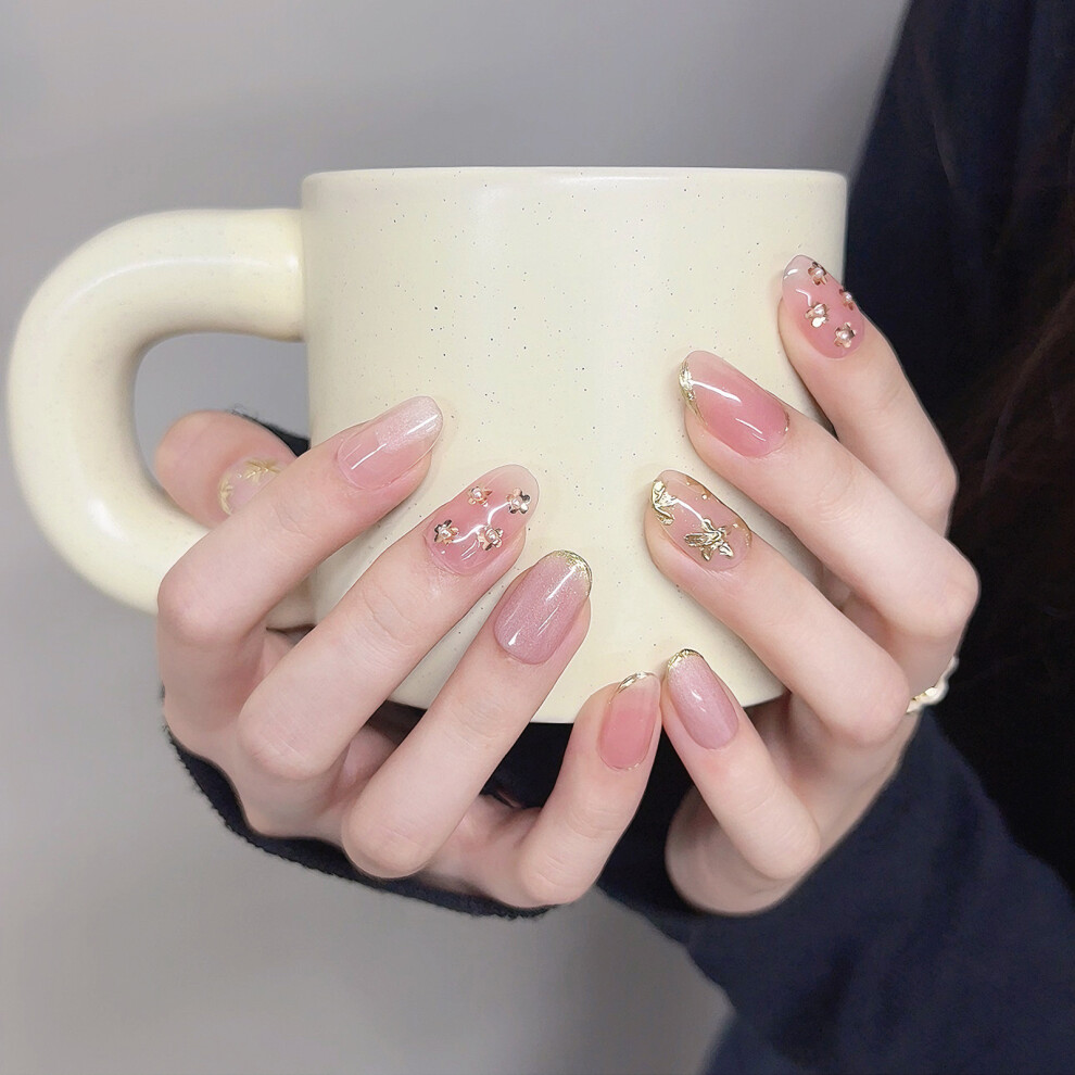 Creation-3C (Xs) Pink Flower Fake Nails - Chip & Smudge Proof