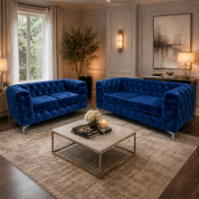 (3+2 Seater, Blue) Luxury Italian Chesterfield Sofa Set Plush Velvet 3 & 2 Seater, 5 Seater Corner Sofa Deep Button Tufted Couch