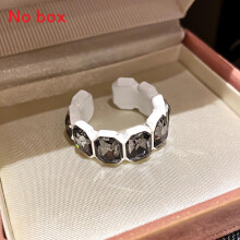 (WhiteRing) Alloy Hexagon Geometric Open Ring With Rhinestone Detailing For Jewelry Women Fashion
