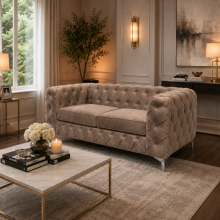 (3 Seater, Mink) Luxury Italian Chesterfield Sofa Set Plush Velvet 3 & 2 Seater, 5 Seater Corner Sofa Deep Button Tufted Couch
