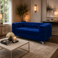 (3 Seater, Blue) Luxury Italian Chesterfield Sofa Set Plush Velvet 3 & 2 Seater, 5 Seater Corner Sofa Deep Button Tufted Couch