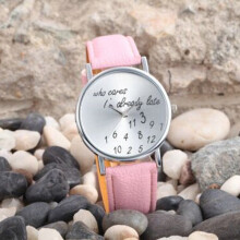 (Pink) Women Fashion Lady Stainless Steel Leather Band Quartz Wrist Gift Fashion Watch