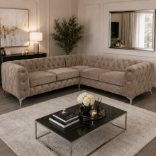 (3+2 Seater, Mink) Luxury Italian Chesterfield Sofa Set Plush Velvet 3 & 2 Seater, 5 Seater Corner Sofa Deep Button Tufted Couch
