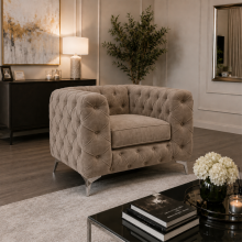 (Armchair, Mink) Luxury Italian Chesterfield Sofa Set Plush Velvet 3 & 2 Seater, 5 Seater Corner Sofa Deep Button Tufted Couch
