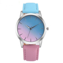 (Blue Pink) Women Rainbow Retro Leather Watches Stainless Steel Analog Watch Wrist Quartz