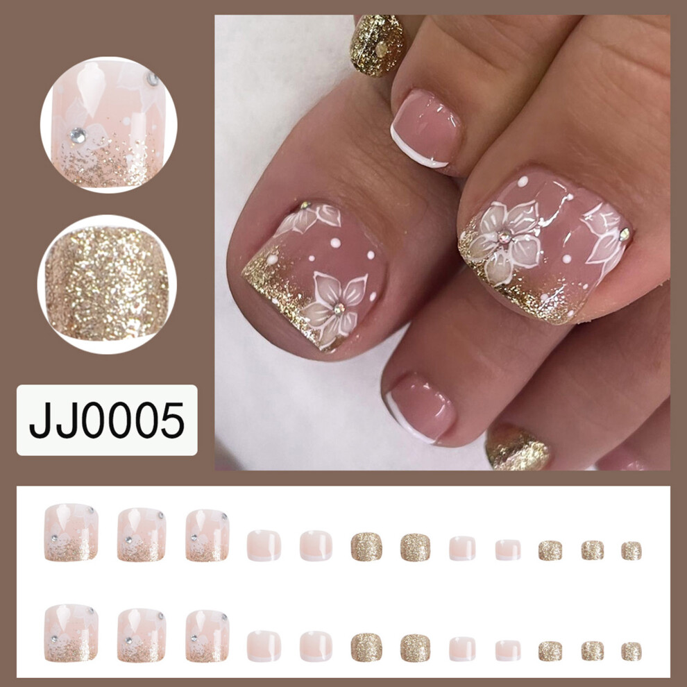 Reach-Tools (Jelly Glue Model) Glitter Pink Flower False Nails - Waterproof & Long Lasting