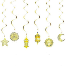 (B 6pcs) EID Mubarak Swirl Banner Star Moon Ceiling Hanging Ornament Ramadan Kareem Decoration for Home Islam Muslim Party Supplies