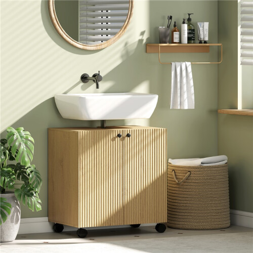 Badezimmer-Waschtisch mit 3-stufigem Regal und Rollen 2