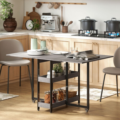 HOMCOM Four-Person Drop Leaf Table - Grey 1