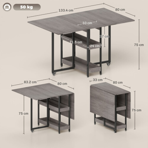 HOMCOM Four-Person Drop Leaf Table - Grey 2