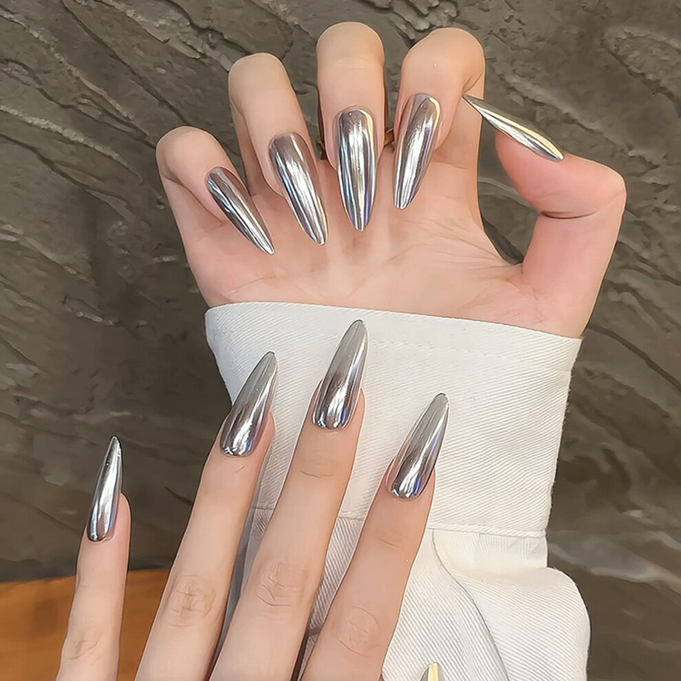 Dcph-Clothing (Xs) Handmade Silver Press-On Nails For Manicure Lovers