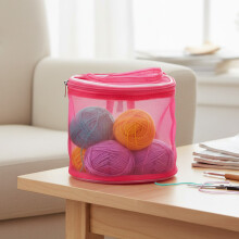 (Magenta Small) Mesh Knit Yarn Bag - Durable Nylon Craft Organizer