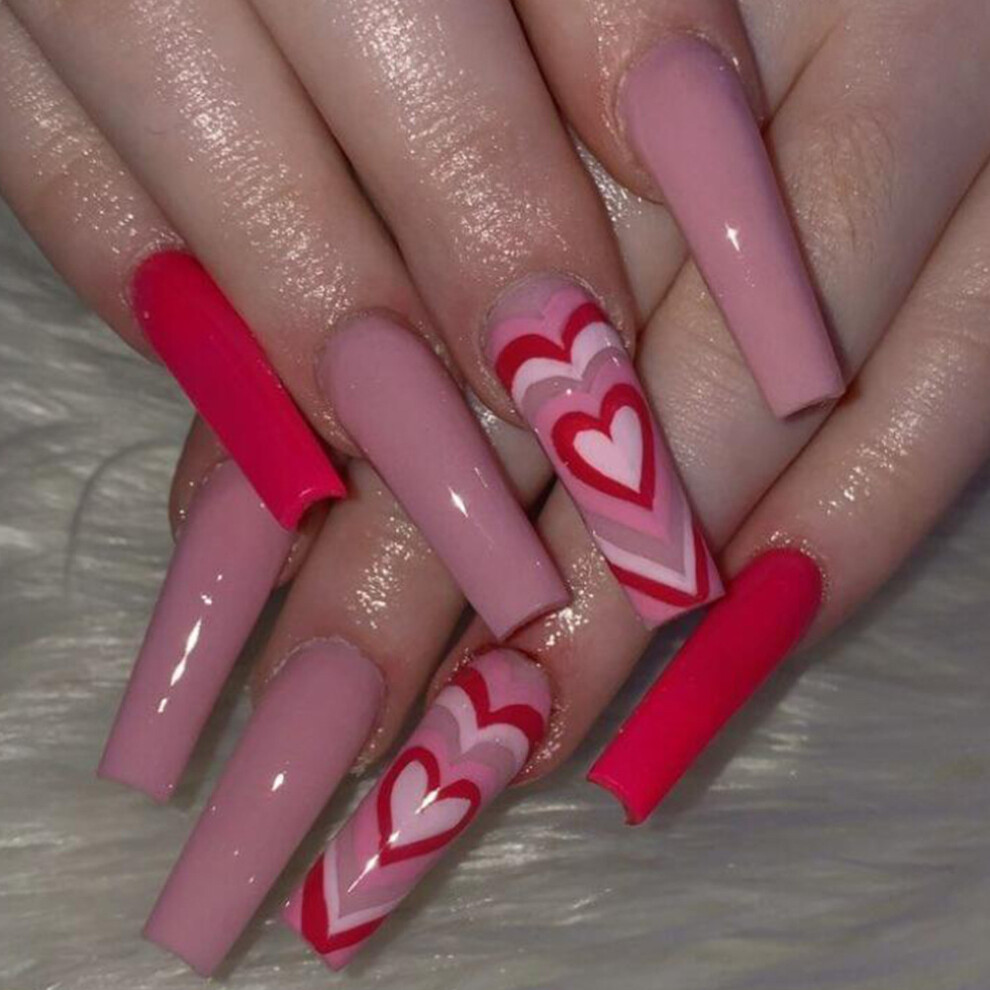 Phui-Pet-Supplies (Standard) Sweet Pink Heart False Nails - Reusable Diy Manicure