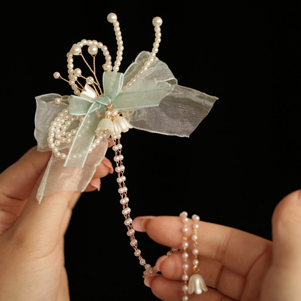 Hue-Grain Vintage Glaze Bow Hair Clips With Tassels