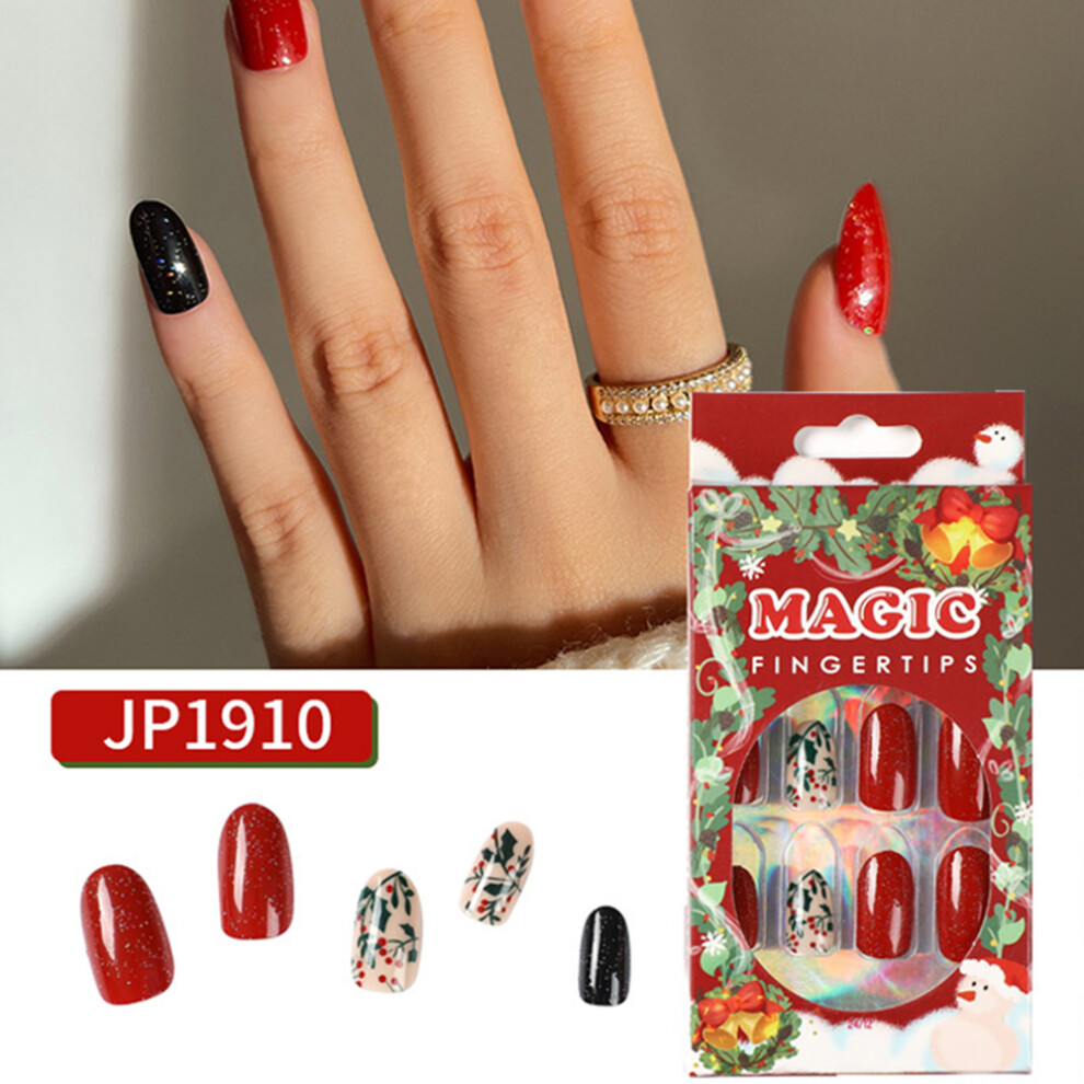 Hue-Grain (Jelly Glue Model) Shimmering Christmas Leaf Fake Nails For Women