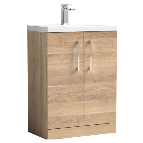Balterley Bramshall Compact 600mm 2 Door Bleached Oak Floor Standing Vanity Unit With Basin