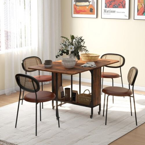 Six-Person Drop Leaf Dining Table - Rustic Brown 2