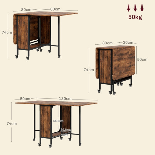Six-Person Drop Leaf Dining Table - Rustic Brown 1