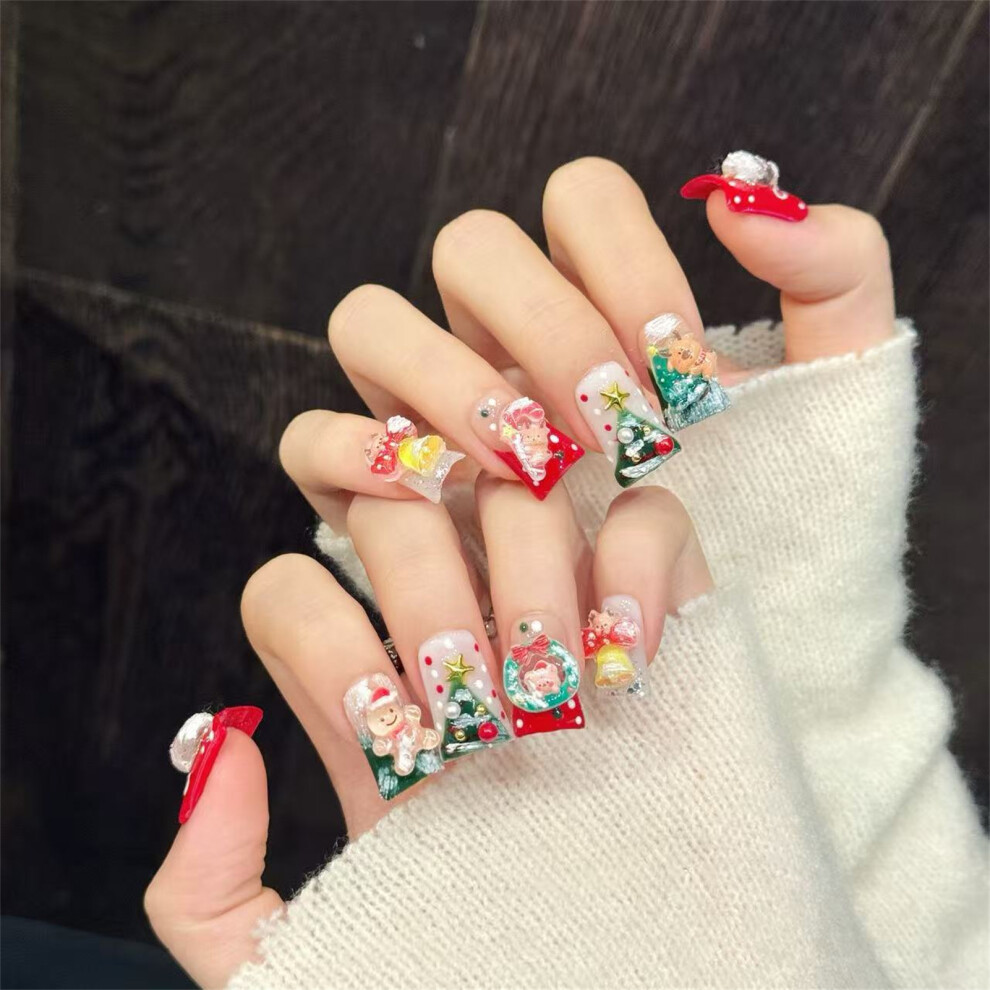 Zhouq-Outdoors (Short Duckbill, Xs) Festive Duckbill Press-On Nails - 10Pcs Holiday Nail Art