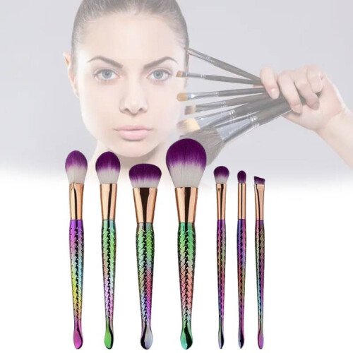 (7PCS Multicolor)Mermaid Make Up Brushes Set Foundation Eyebrow Eyeliner Blush Cosmetic Tool 2