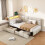(3ft Single, Beige Linen) L-Shaped Corner Single Bed Frame, LED Headboard, USB-C Charging & 2 Drawers 4