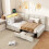 (3ft Single, Beige Linen) L-Shaped Corner Single Bed Frame, LED Headboard, USB-C Charging & 2 Drawers 3