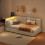 (3ft Single, Beige Linen) L-Shaped Corner Single Bed Frame, LED Headboard, USB-C Charging & 2 Drawers 2